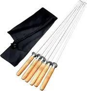 B Baosity 6 Pieces Stainless Steel Flat Skewers Barbecue Skewers with Storage Bag Grilling Supplies for Picnic Grilled Meat Prawn