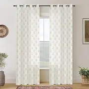 Neutral Curtains for Modern Farmhouse Style Living Room,Farm House Country Floral Patterned Linen Sheer Primitive Curtain for Bedroom 96 Inch Long 2 Panel Set 8FT 8 FT Length Floor to Ceiling Curtains