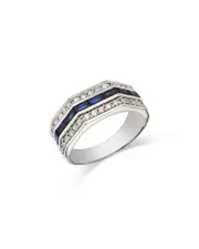 Bloomingdale's Fine Collection Men's Sapphire & Diamond Triple Row Ring in 14K White Gold