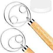 Tobepico Danish Dough Whisk Bread Mixer，2 Pack Premium Stainless Steel Dutch Whisk With a Dough Scraper for Bread, Pastry or Pizza Dough - Perfect Baking