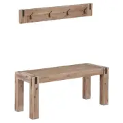 Woodstock Acacia Wood with Metal Coat Hook and Bench Set in Brushed Driftwood