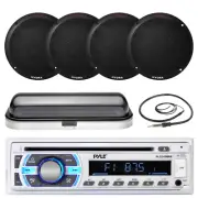 Black Marine 400W 6.5" Speakers, Pyle USB Bluetooth AUX Radio, Cover, Antenna
