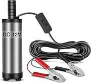 12V Fuel Transfer Pump, Mini Portable Stainless Steel On/Off Switch Oil Diesel Fuel Transfer Water Pump 12V 40mm