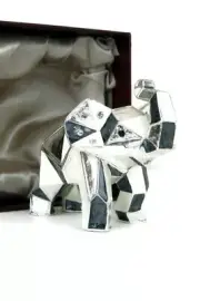 VI N VI White Silver Elephant Jewelry Trinket Box Geometric Origami Animal Décor