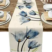 Table Runners, Fabric Table Runner 72x13 Inch Linen Tulip Table Runner Farmhouse Burlap Dining Table Dresser Table Runners Wedding Party Xmas Table Decoration (Blue)