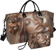 [ZRYSMY] Squirrel Woman Brown Duffel Bag for Traveling, Travel Bag Gym Bag, with Multiple Interior Pockets Shoulder Weekender Bag for Women Men with Toiletry Bag 20.5L x 1.9W x 13.8H, Multi-Colored, one