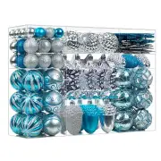 110Pcs Christmas Ball Ornaments Set, Assorted Blue and Silver Christmas Ornam...