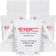 Custom Shop - Pack of 36 Each - 32 Ounce Graduated Paint Mixing Cups - Cups are Calibrated with Multiple Mixing Ratios - Also Includes 12 Lids