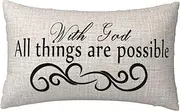 NIDITW Nice Gift Inspirational Quote Words with God All Things are Possible Waist Lumbar Beige Cotton Linen Throw Pillow case Cushion Cover for Sofa Home Decorative Oblong 12x20 Inches