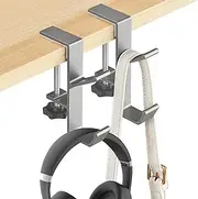 [POVOND] 2pcs Gray Clamp-on Under Desk Headphone Hanger, Backpack Hook and Purse Holder, Desk Hook for Backpack Schoolbag Purse (Gray)