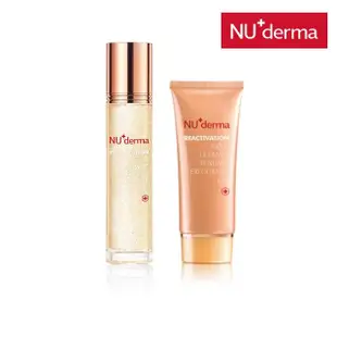 【NU+derma 新德曼】金采極緻晶凍凝露125mL+金采淨亮去角質凝膠100mL(保濕精華化妝水 熊果素去角質凝膠)