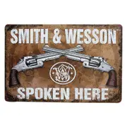 3x Tin Sign Smith & Wesson Spoken Here Pistol Rustic Decorative Vintage