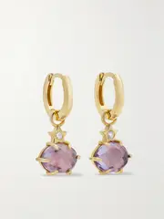 [Andrea Fohrman] Andrea Fohrman - Mini Cosmo 14-karat Gold, Moonstone And Diamond Hoop Earrings - One size One size Gold