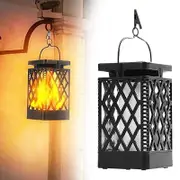 Flickering Flame Lantern Diamond Cutout Pattern Decorative Solar Outdoor Lights Wall Mount Light for Patio Deck Yard