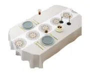 Modern-Richly colored flowers embroidered with creamy white oval tablecloth are produced-happy brow (waterproof and oil proof)