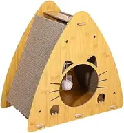 Triangle Cat Scratcher Box,Scratcher Cardboard,Vertical Cat Nest,Wooden Cat House with Pompom,Scratcher Ramp,for Kitten Play, Exercise,Rest
