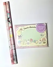 Sanrio Mini Message Note Cards, 2 Pearlescent Pencils Hello Kitty Melody Kuromi