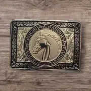 Cowboy Belt Buckle For Man - Horse Head 4 1/2"x 3 1/8" Silver Tone/Black