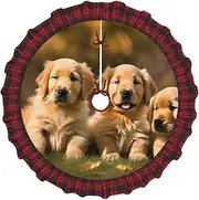 [VPPUR] Golden Retriever dogs puppies pets Print Xmas Tree Skirt Santa Xmas Decor Holiday Party 48''36''30''Christmas tree skirt