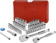 46-Piece Socket Set 1/4 & 3/8 Inch Drive with 90-Tooth Reversible Ratchet