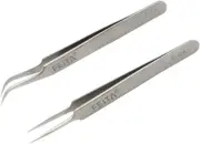 Precision Eyelash Extension Tweezers Set - Straight & Curved Fine Tip, 2pcs