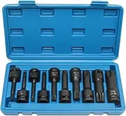 1/2 Inch Torx Impact Socket Set, 10pcs Impact Torx Star Socket Bits, T30 T40 T45 T50 T55 T60 T70 T80 T90 T100, 3-Inch Extra Long Socket Bits Set with Case