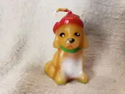 Vintage Russ Birthday Candle 1".75 Puppy With Red Hat And Green Collar