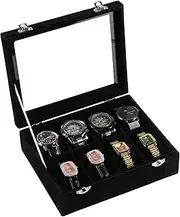 Frebeauty 8-Slot Watch Box,Velvet Watch Case with Glass Lid,Watch Organizer Box for Men and Women,Lockable Watch Storage,Watch Display Case,Ideal Gift(Black)