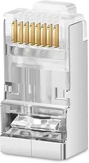 Shielded RJ45 Cat5e Cat6 Pass Through Connectors, 3 Prong 8P8C Gold Plated Modular Data Plug for Network Cable - 50Pack