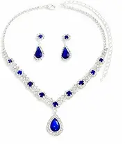 [Generic] Bridal Necklace Earrings Set Crystal Wedding Jewelry Set Rhinestone Choker Necklace for Women and Girls
