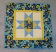 Hand Made Quilted Table Runner/ Topper /Mat ~Blue & Gold ~ 21" x 21