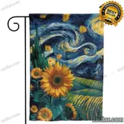Starry Night Sunflowers Art Print Van Gogh Inspired Canvas Wall Decor