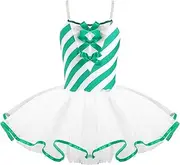 [Yruioon] Kids Girls Christmas Candy Cane Costume Stripes Dance Figure Ice Skating Tutu Dress Leotard Dancewear