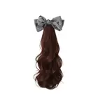 Hair Extension Gray Black Bow Ponytail Wig Pony Tail Hairpiece Girls