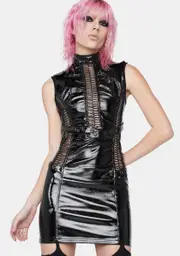 [Punk Rave] Gothic Patent Hollowed Out Dress