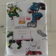 Pottery Barn Kids Twin MARVEL Comics HEROES Flannel GLOW IN THE DARK Sheet set