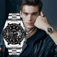 在飛比找Yahoo!奇摩拍賣優惠-OPK 男士手錶男生新品百搭鋼帶夜光日期大表盤功能多男錶防水