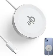 Minthouz Qi2 Magnetic Wireless Charger, Travel Mag-Safe iPhone Charger, Qi-Certified 15W Fast Charging, for iPhone 16/15/14/13/12 Full Series【Silvery】