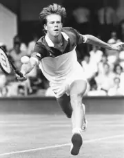 Swedish tennis player Stefan Edberg in action at Wimbledon Tennis - Old Photo