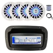 Dual Marine Radio,Spa Bezel,Adapter,Antenna,Wire, 4x 6.5" 180W LED White Speaker