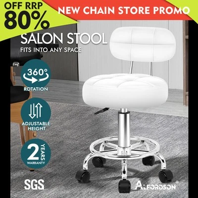 ALFORDSON Salon Stool Backrest Swivel Barber Hair Dress Chair Riley White