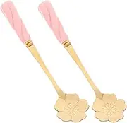 PRETYZOOM 2pcs Decorative Stainless Steel Cake Spoons Creative Flower Shaped Mixing Spoons for Coffee Tea Stylish Gold Petal Design Elegant Tableware for Parties and Gatherings