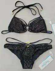 NWT Beach Bunny Love Me Like You Do Bikini Top (S) & Skimpy Bottom (XS), Black