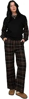 [MEET ME IN MAUI] Women's 2 Piece Plaid Crew Neck Long Sleeve Pullover Sweat Shirt Wide Leg Pants Set (S~XL)