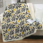Dark Green Leaves over Yellow Throw Blanket
