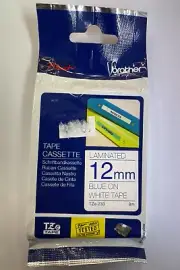 Brother P-Touch TZe-233 12mm Thermal Label Tape Blue on White 8m Cassette