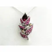 LeVian 14K White Gold Rhodolite Garnet Chocolate Diamond 1.8 ct Pendant Necklace