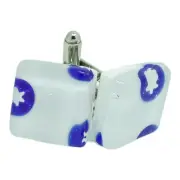 Murano Glass Cufflinks White Blue Millefiori Pair Square