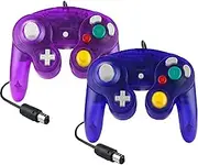 Hovlian 2 Pack NGC Controllers,Classic Wired Controller for Wii Game cube Console(Clear Purple and Blue)