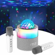 Karaoke Machine Singing LED Lights KTV Disco Music Portable Bluetooth Speaker Wireless Microphones Travel Camp Home Party for Girls Ages 3+